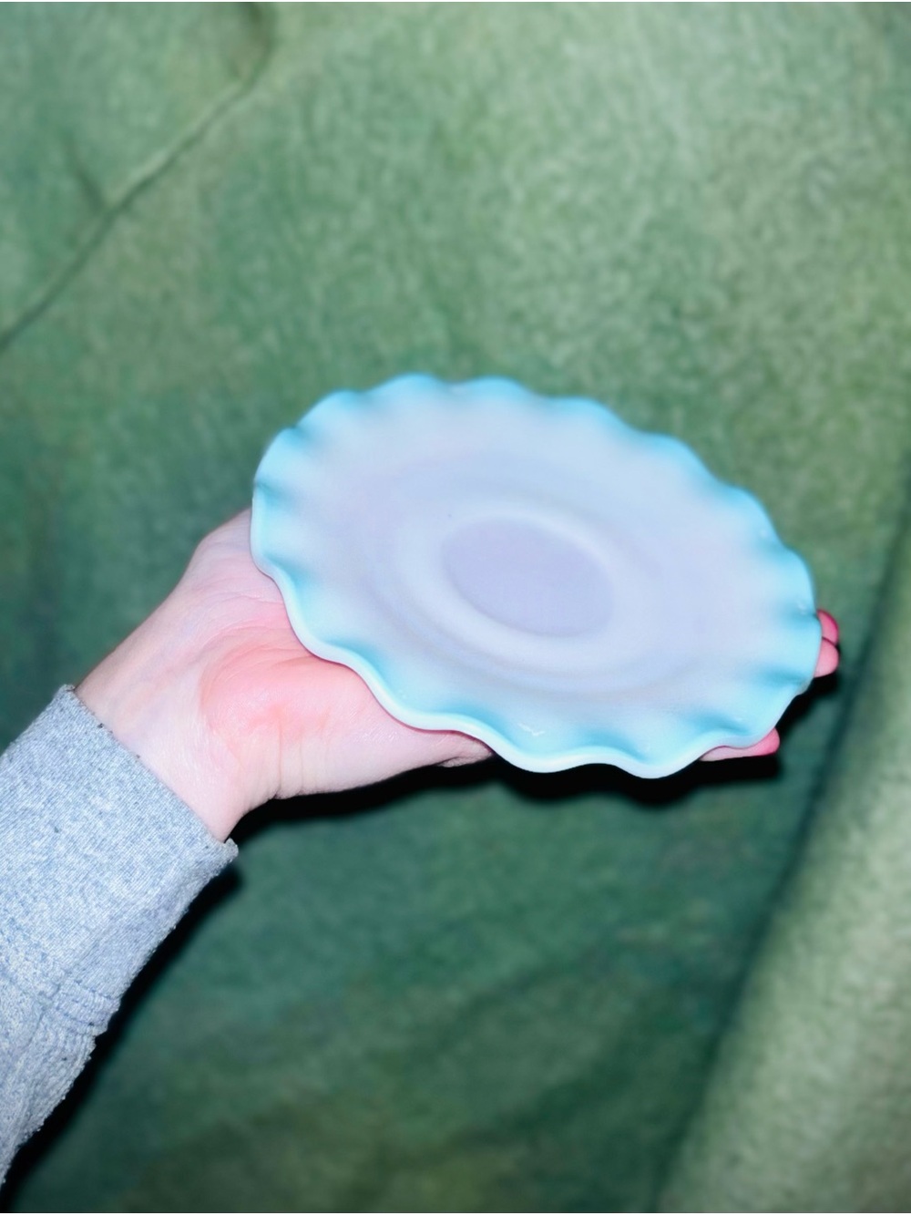 Vtg 1950s Hazel-Atlas Glass 6” Ripple Crinoline Saucer Plate w/Blue Rim